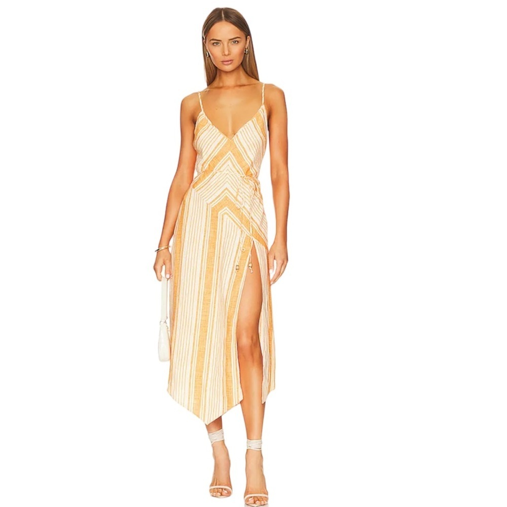 L’Academie Manon Midi Dress in Chai Stripe Size XXS